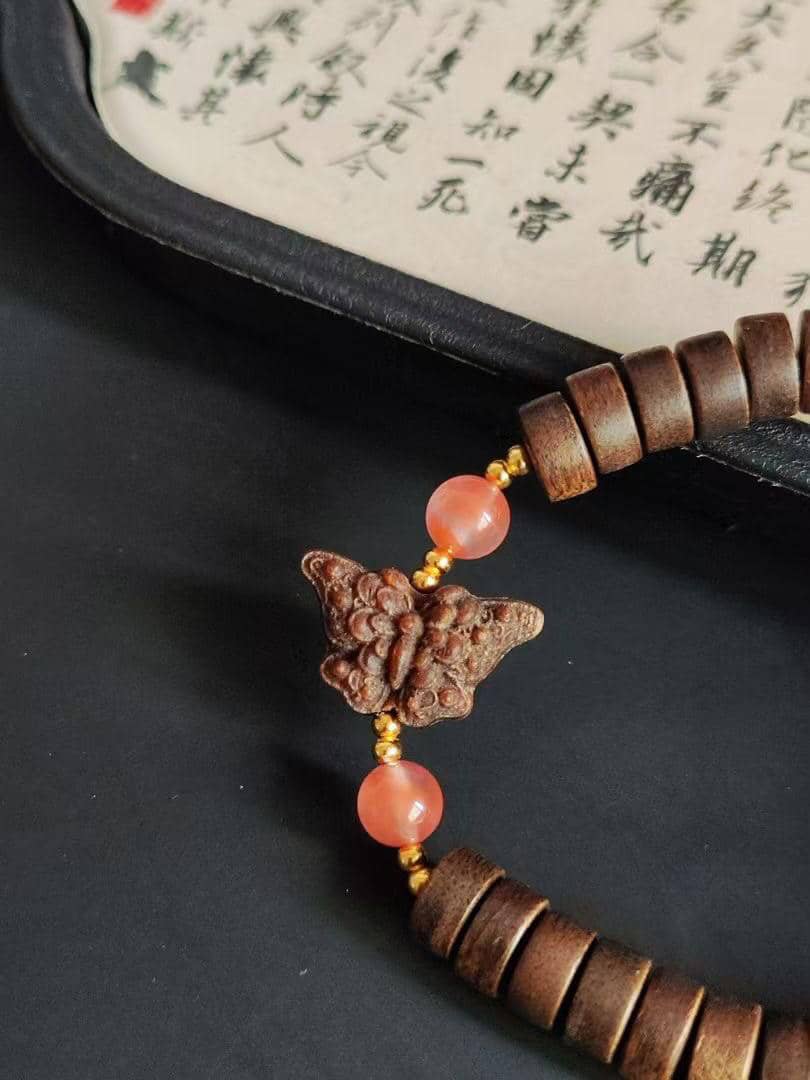 Agarwood Butterfly Bracelet with South Red Agate