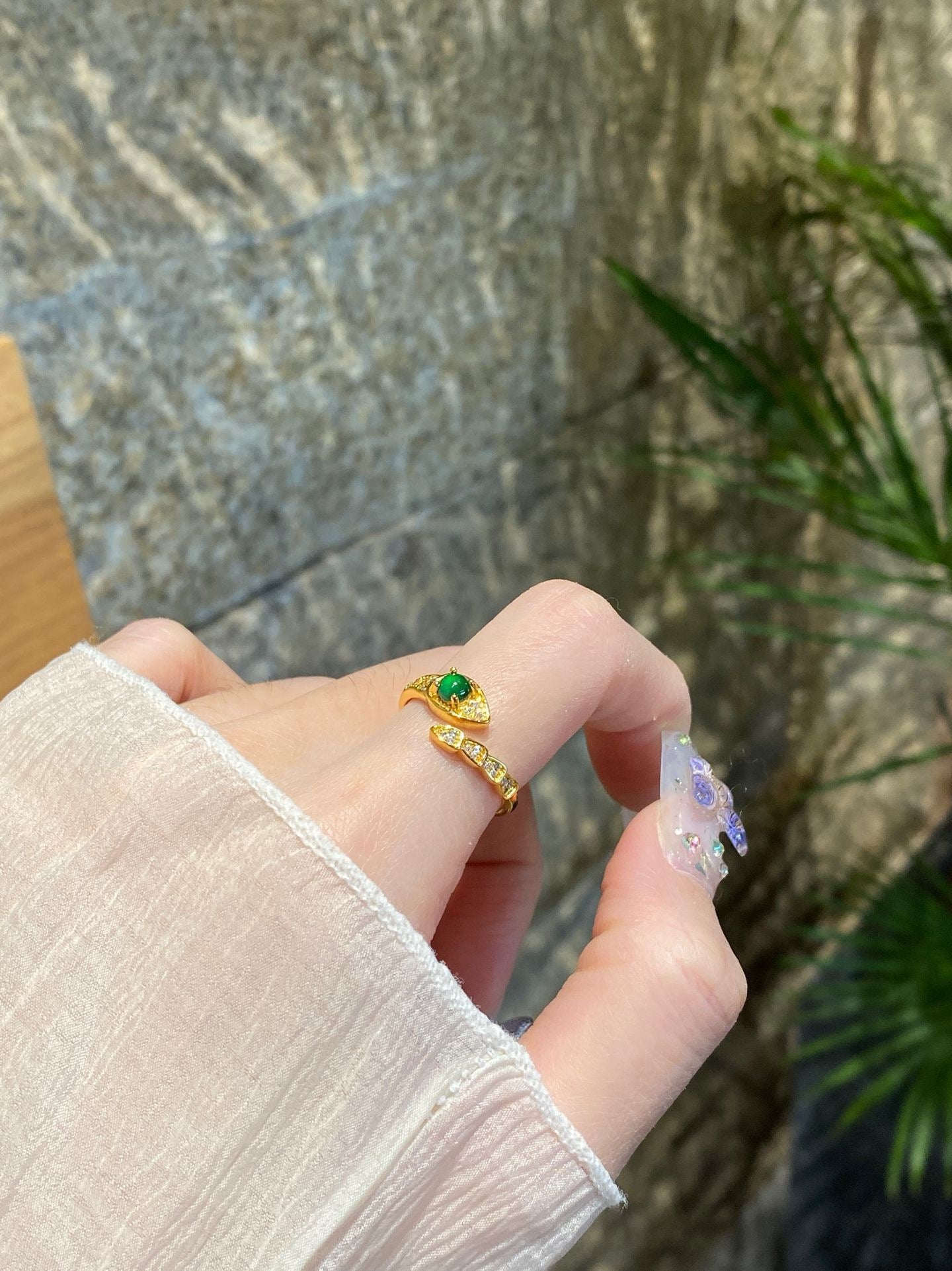 Jade & Gold-Plated Sterling Silver Snake Ring – Power in Grace