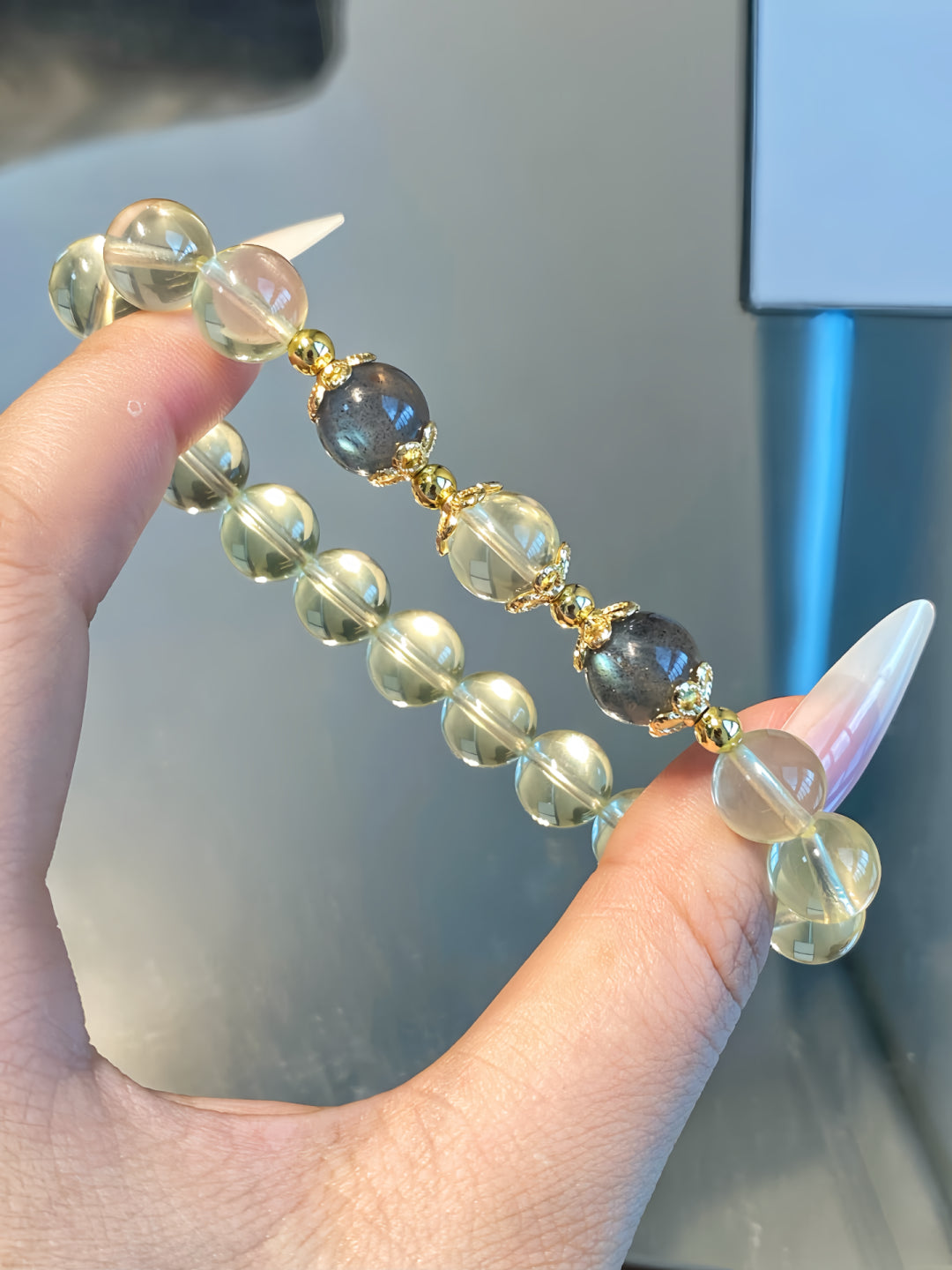 Lemon Quartz Gray Moonstone Bracelet