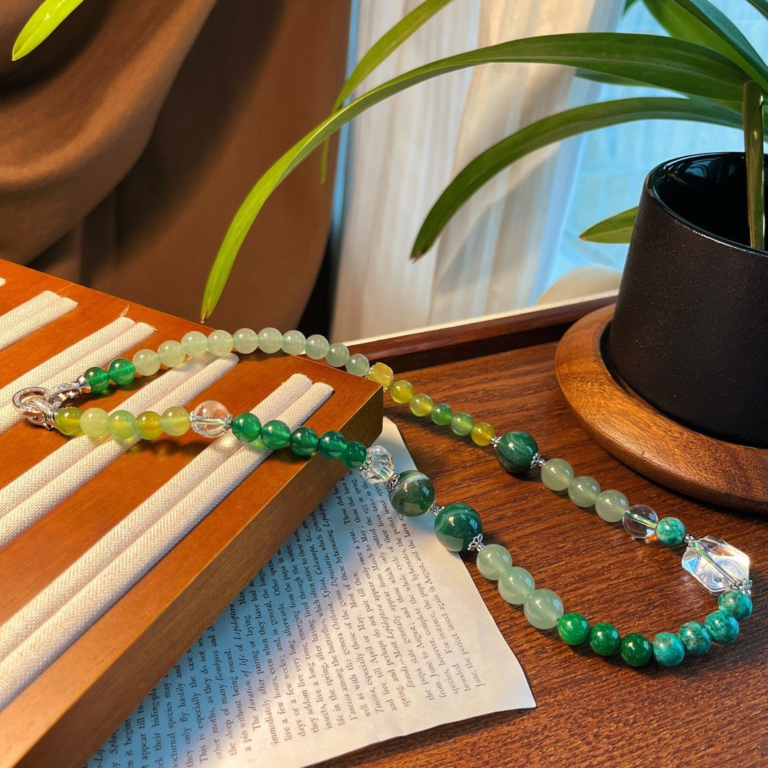 Natural White Quartz & Green Aventurine Necklace