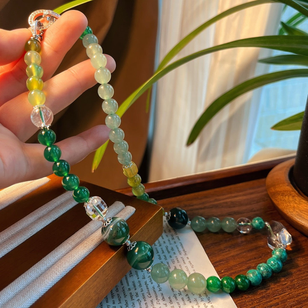 Natural White Quartz & Green Aventurine Necklace