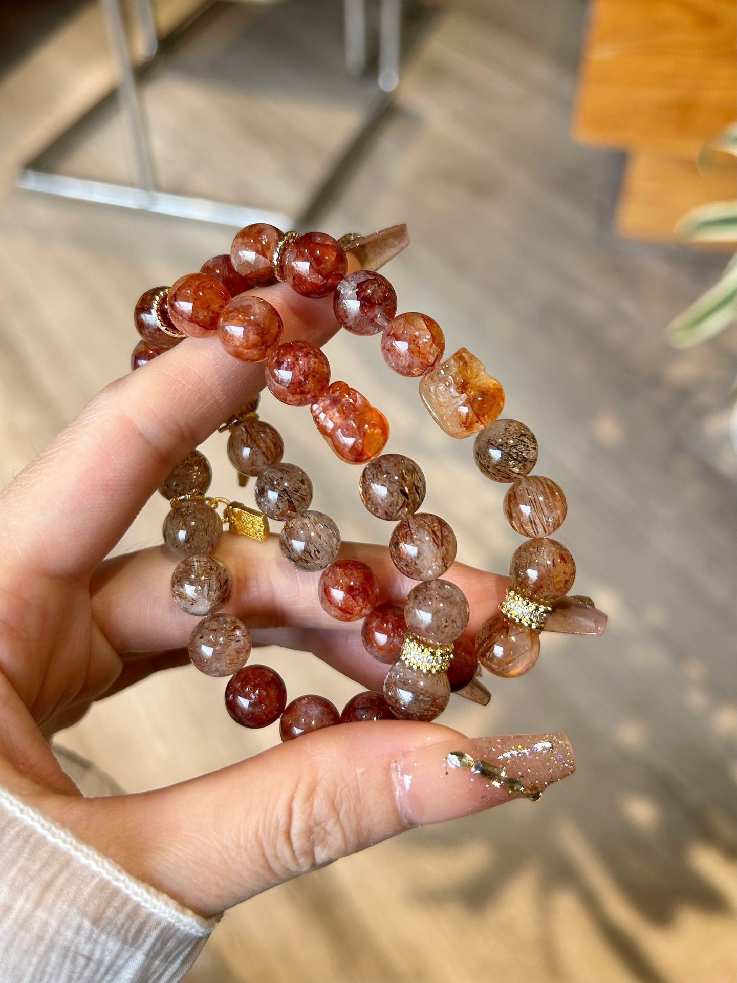 Red Resin Flower / Black Gold Super / Resin Pixiu Bracelet