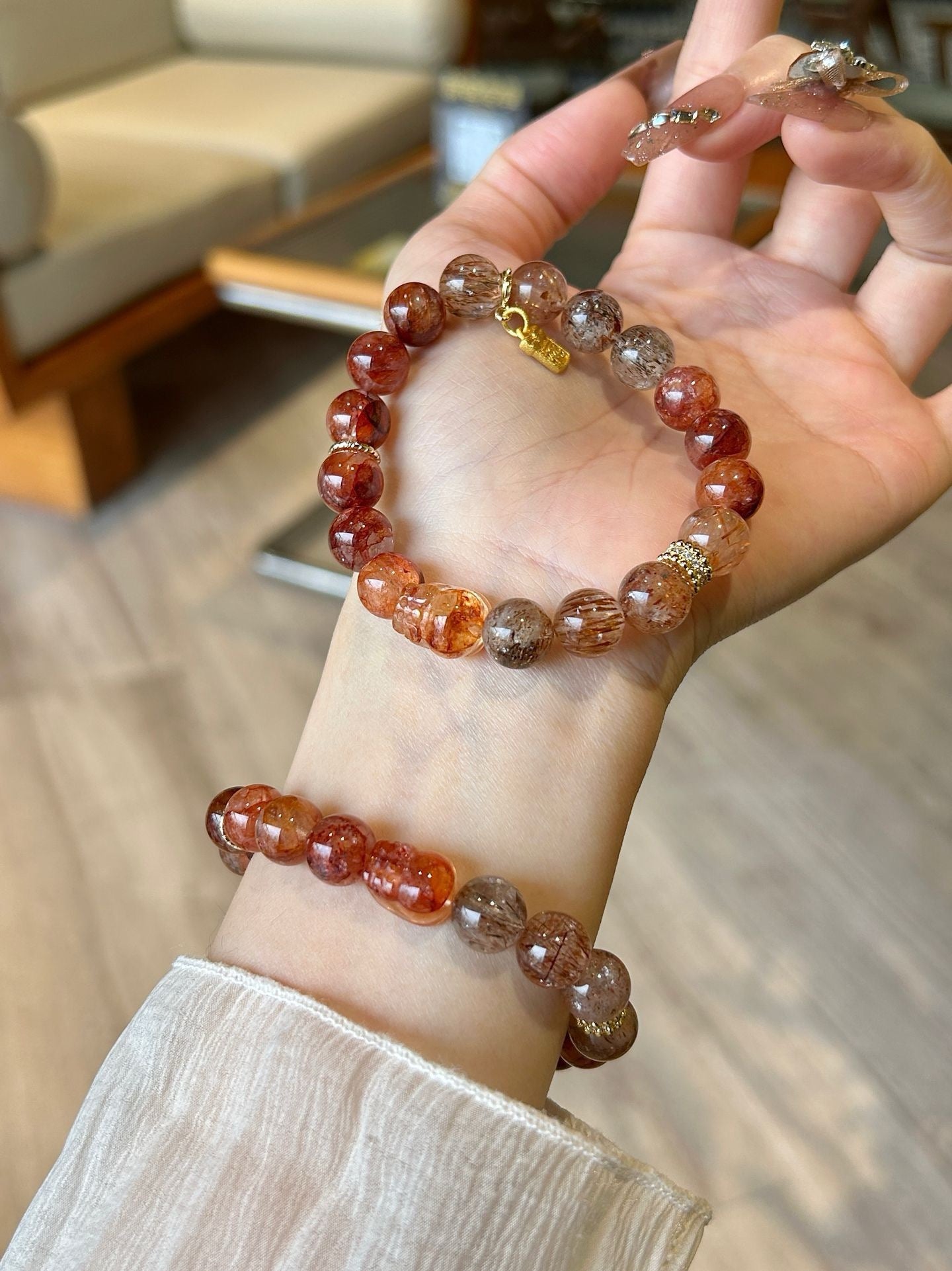 Red Resin Flower / Black Gold Super / Resin Pixiu Bracelet