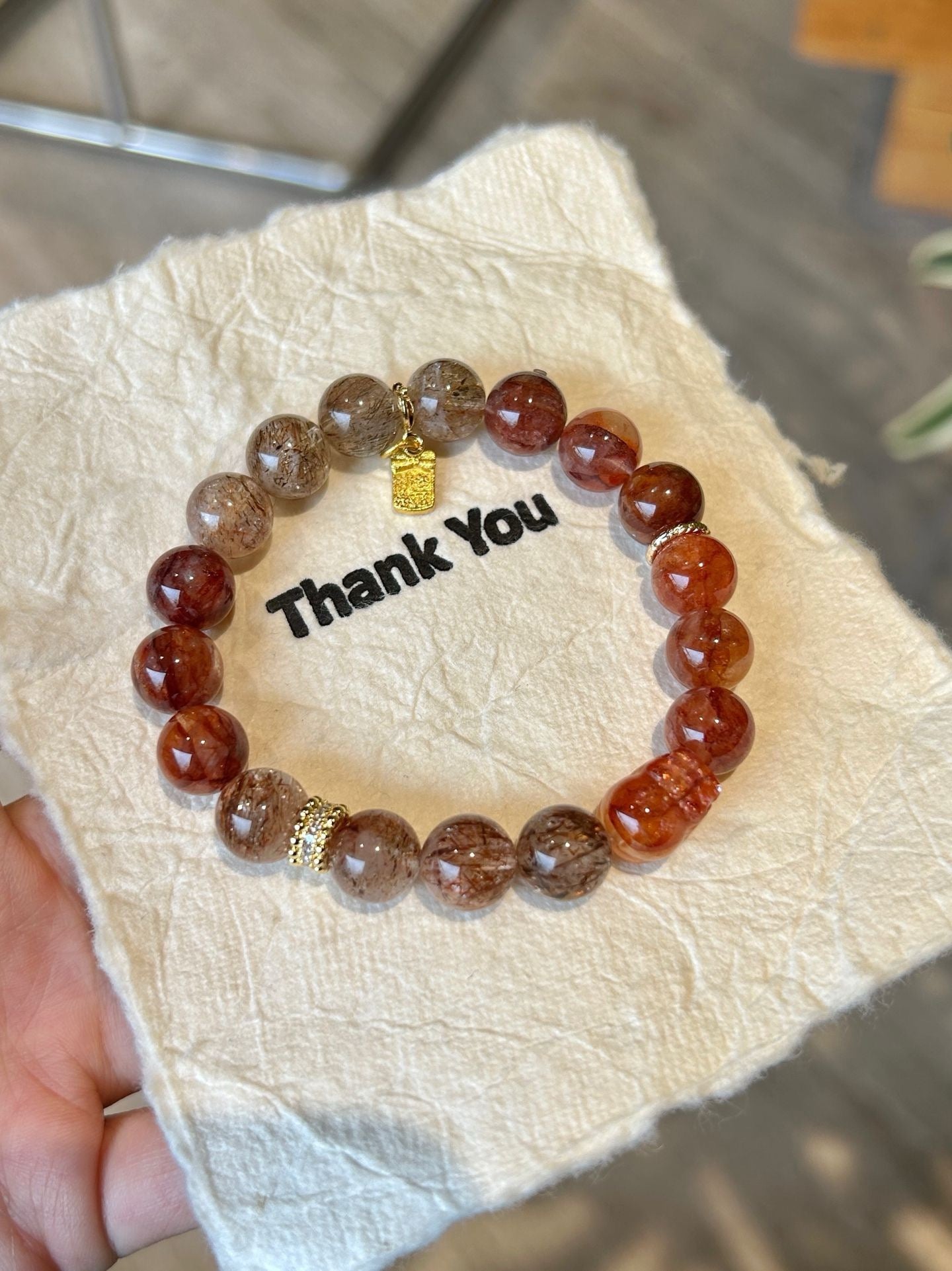 Red Resin Flower / Black Gold Super / Resin Pixiu Bracelet