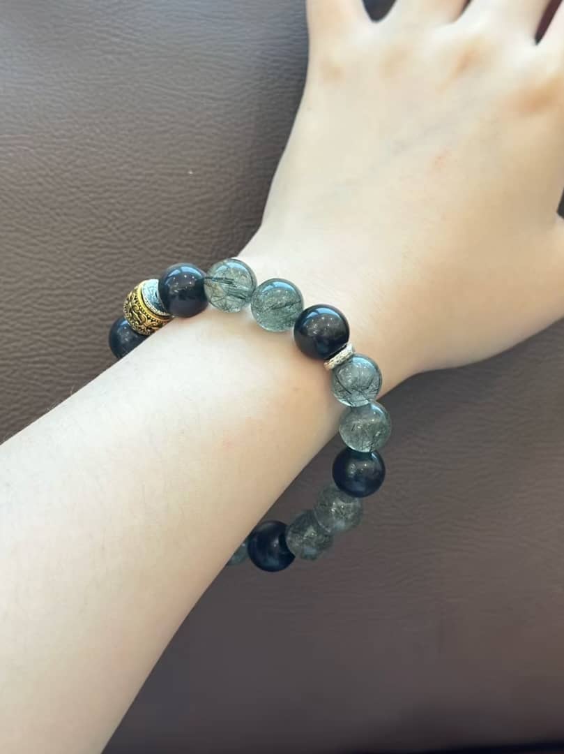 Silver Obsidian · Green Phantom Quartz Bracelet (Men’s Edition)