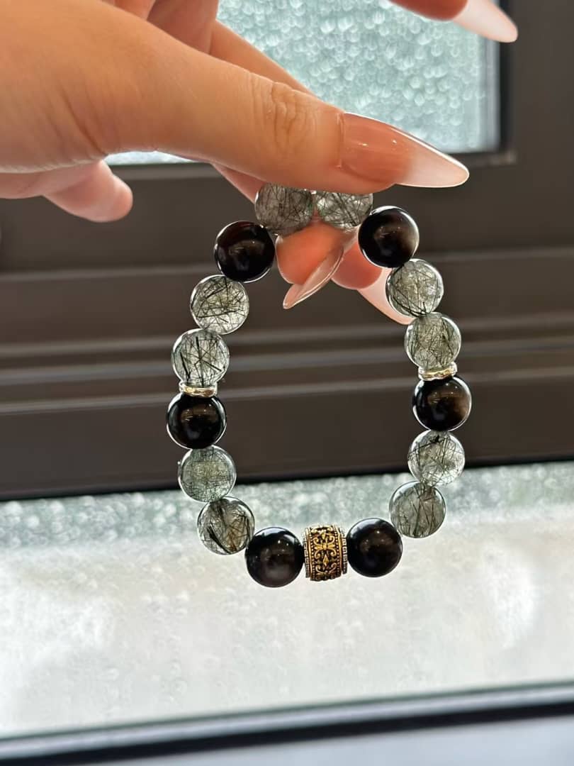 Silver Obsidian · Green Phantom Quartz Bracelet (Men’s Edition)