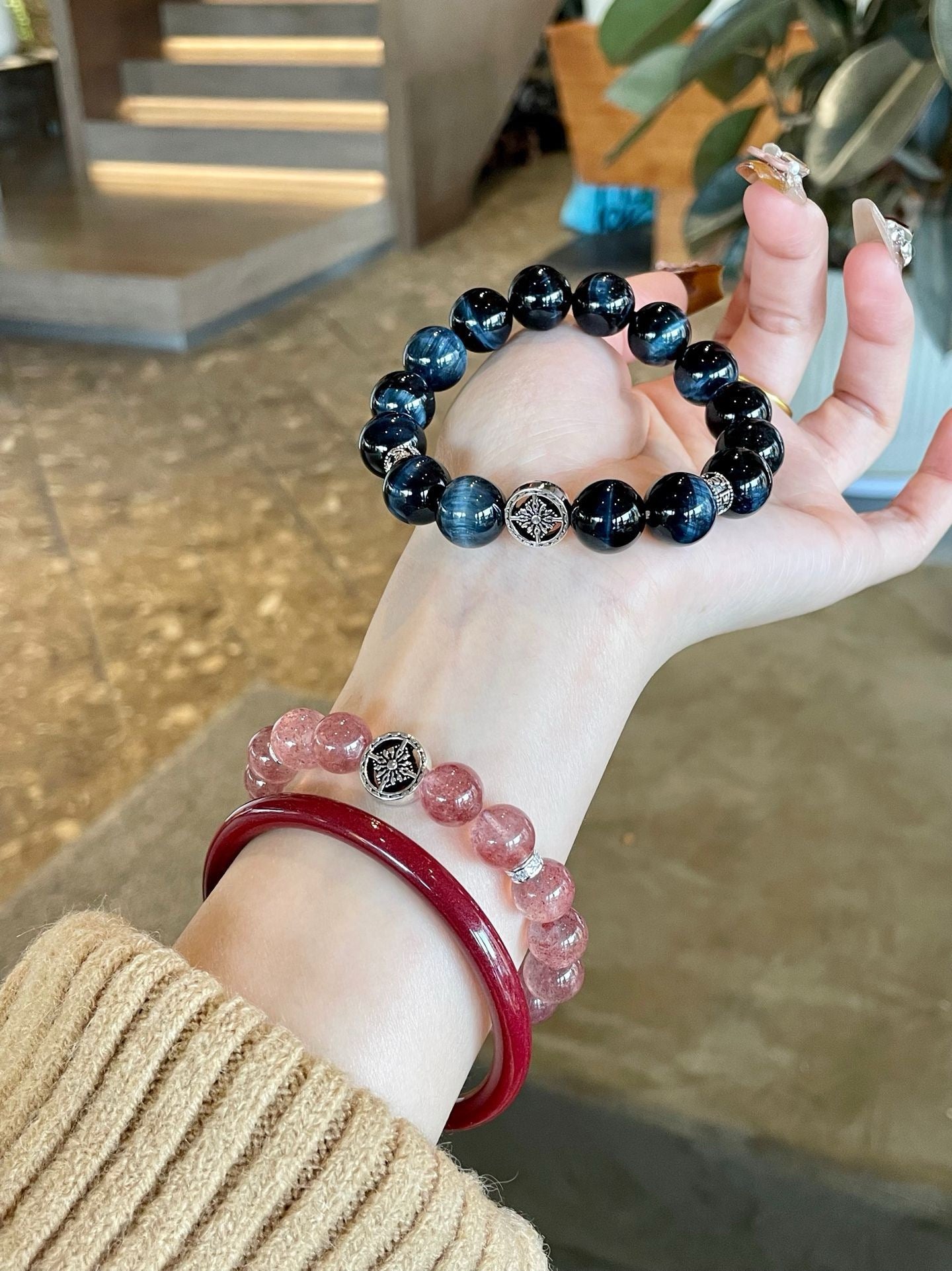 Couple Bracelets (Strawberry Quartz & Blue Tiger Eye)