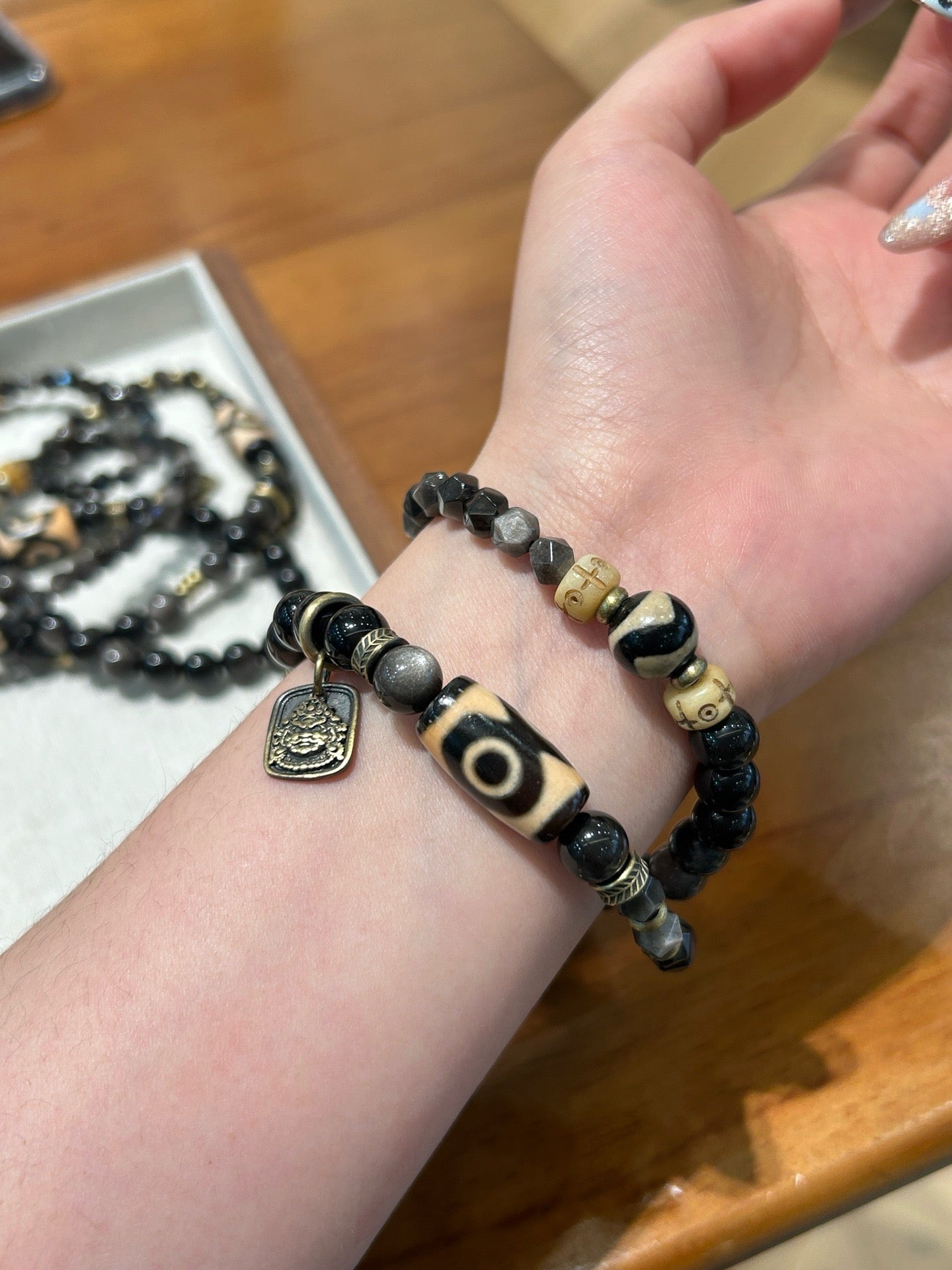 Three-Eyed Tiger Tooth Dzi bead