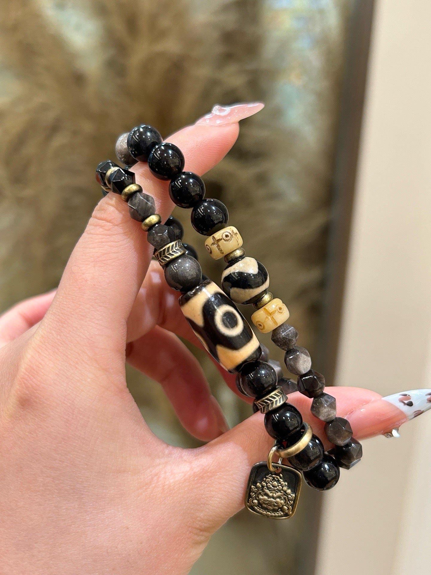 Three-Eyed Tiger Tooth Dzi bead