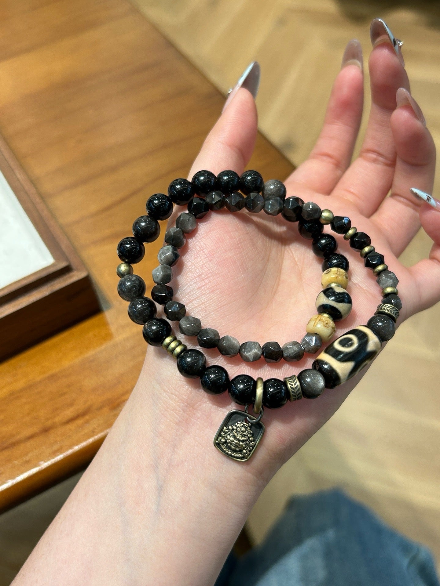 Three-Eyed Tiger Tooth Dzi bead