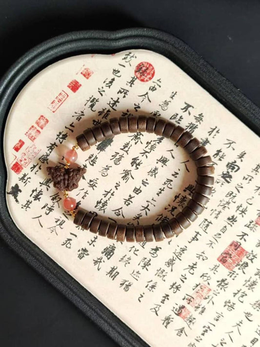 Agarwood Butterfly Bracelet with South Red Agate