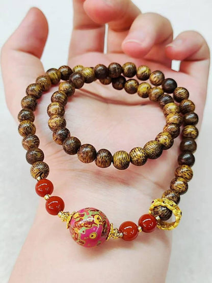 Agarwood & Lacquer Double-Wrap Bracelet