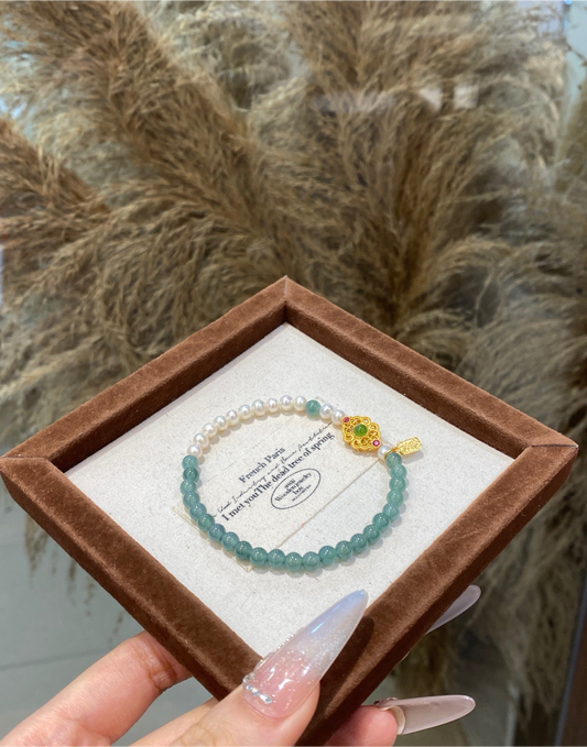 Blue Water Jadeite & Pearl Bracelet