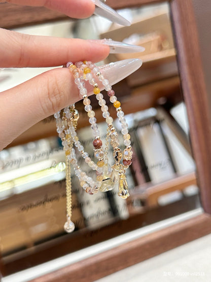 Colorful Rutilated Quartz Triple-Wrap Bracelet