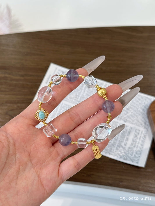 Dreamy Bubbles – Fluorite, Aquamarine  Clear Quartz Bracelet