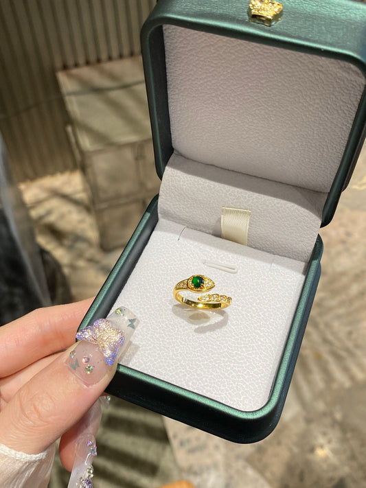 Jade & Gold-Plated Sterling Silver Snake Ring – Power in Grace