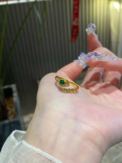 Jade & Gold-Plated Sterling Silver Snake Ring – Power in Grace