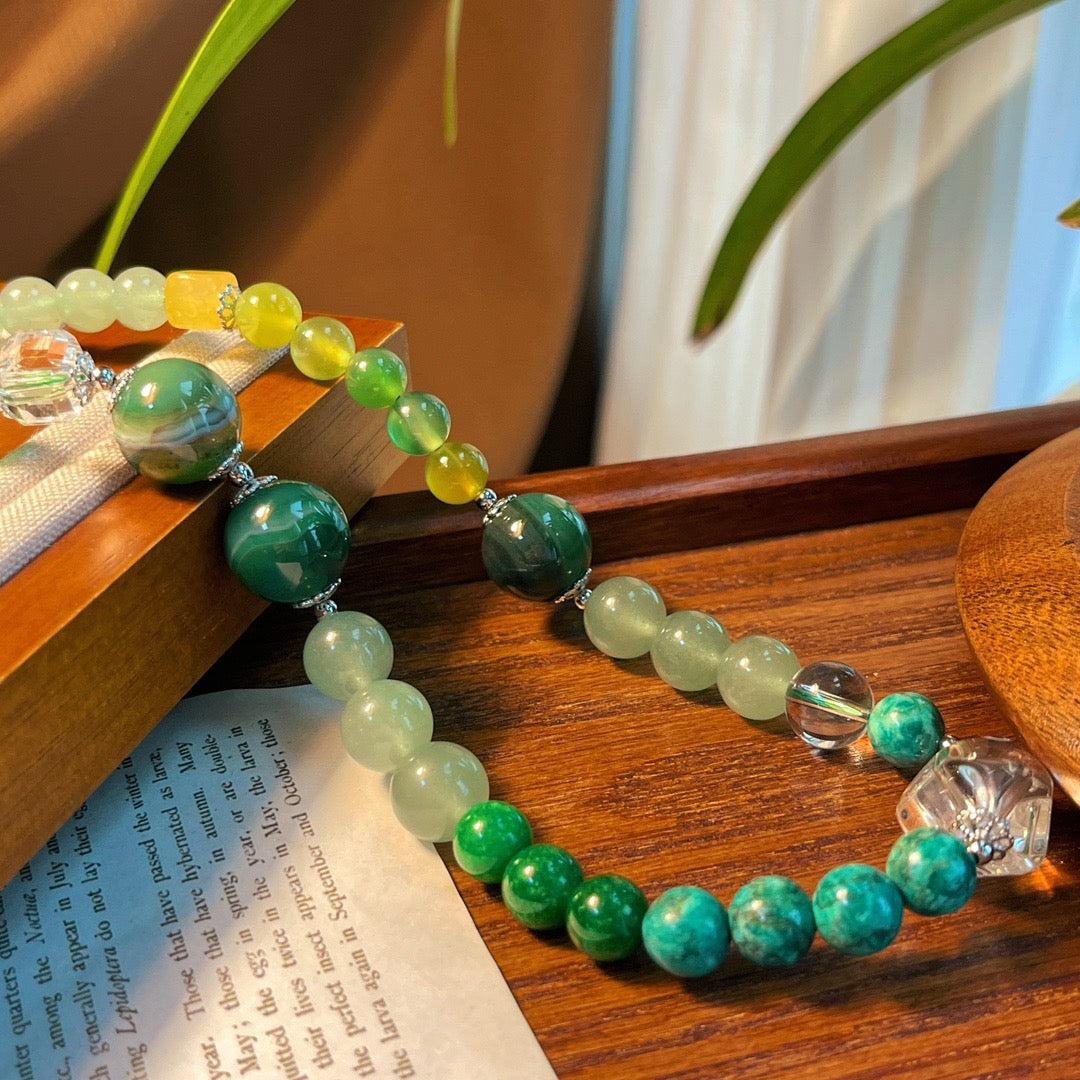 Natural White Quartz & Green Aventurine Necklace