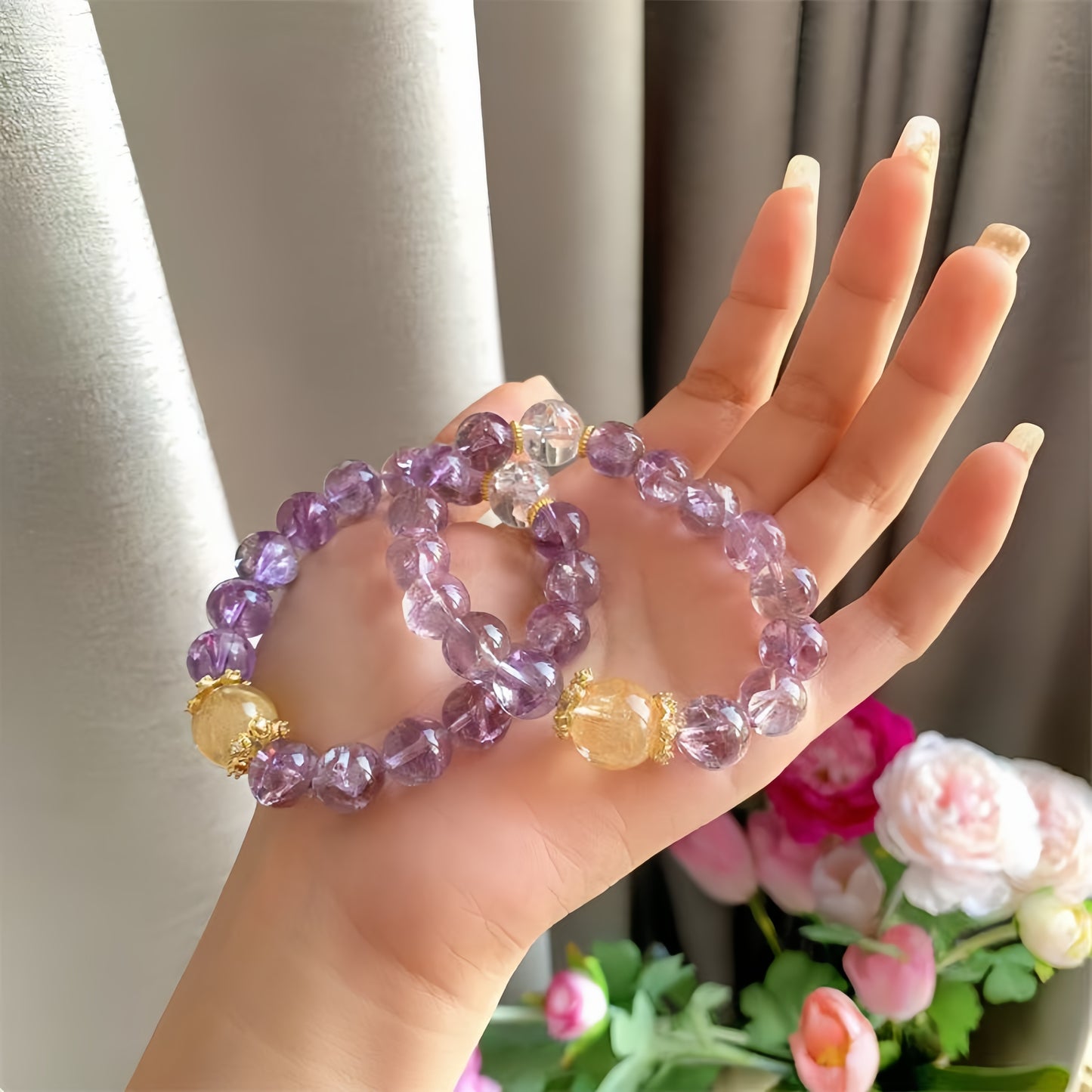 Purple Azeztulite With Citrine