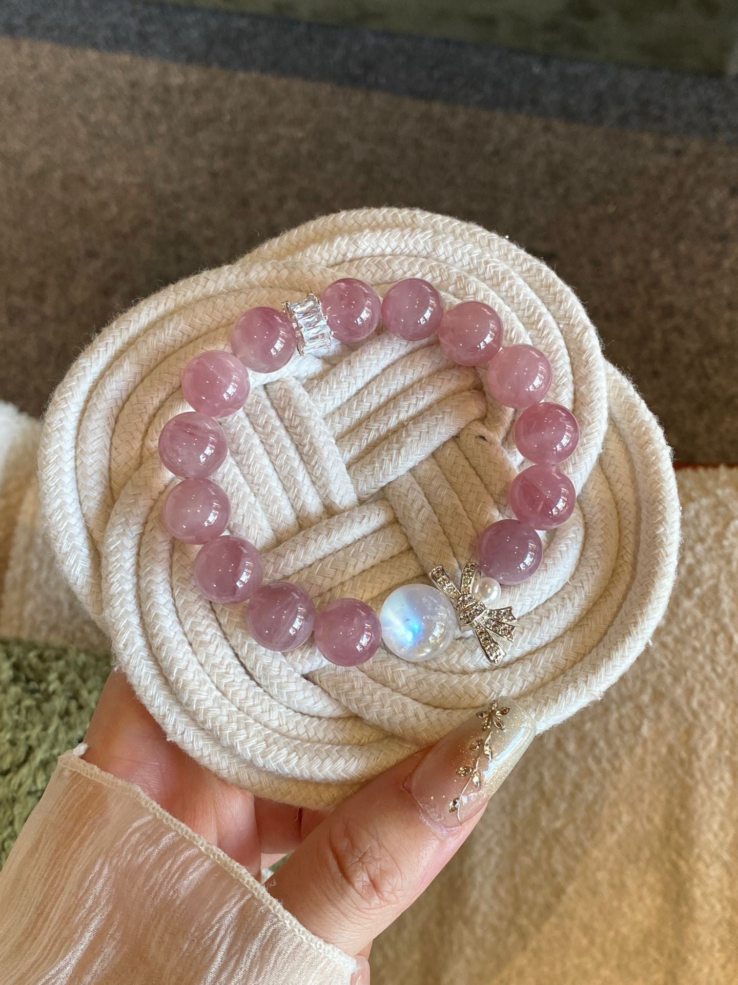 Purple Lepidolite Blue Moonstone Bracelet