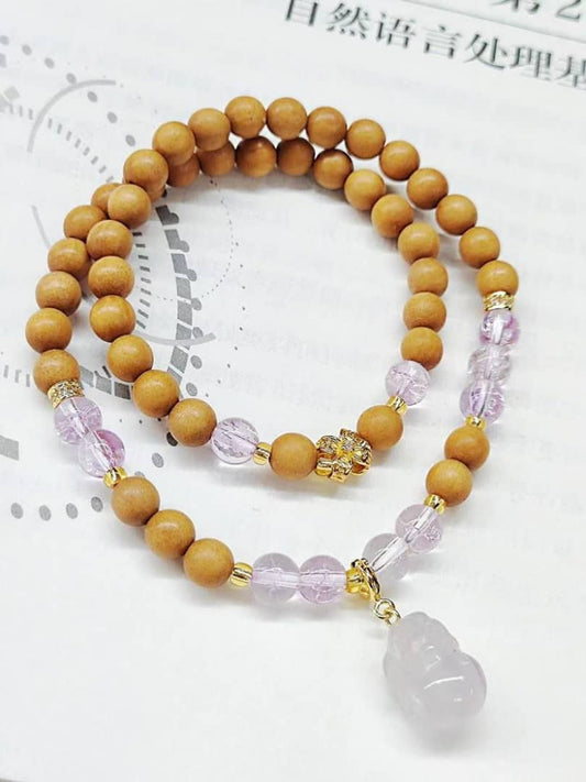 Sandalwood Pixiu Bracelet with Amethyst