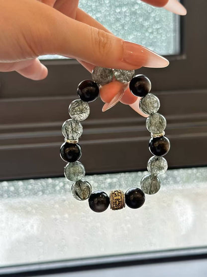 Silver Obsidian · Green Phantom Quartz Bracelet (Men’s Edition)