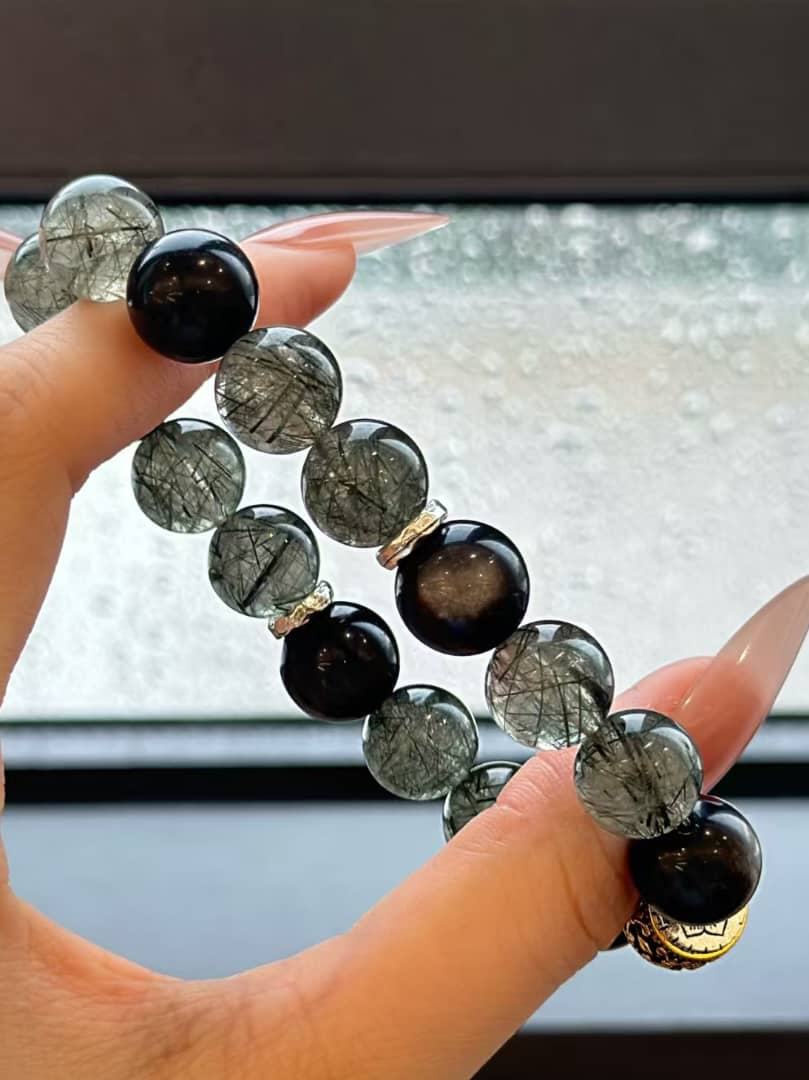 Silver Obsidian · Green Phantom Quartz Bracelet (Men’s Edition)