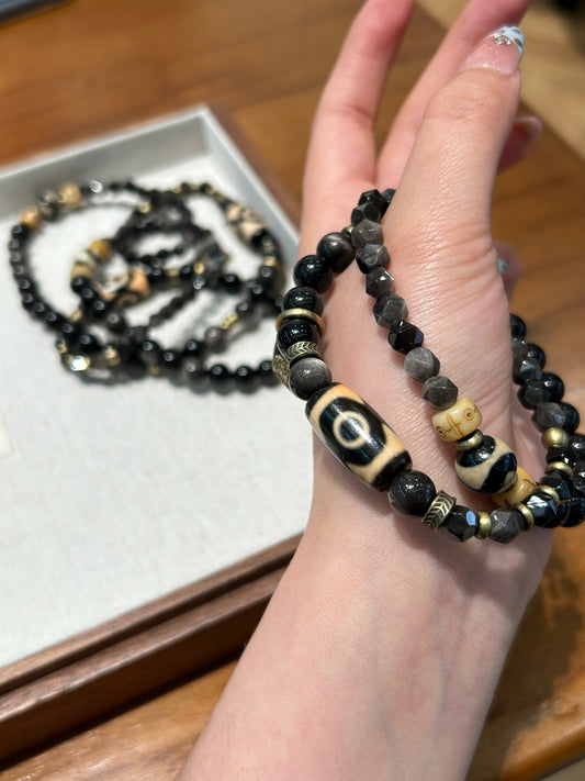 Three-Eyed Tiger Tooth Dzi bead
