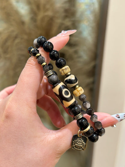Three-Eyed Tiger Tooth Dzi bead